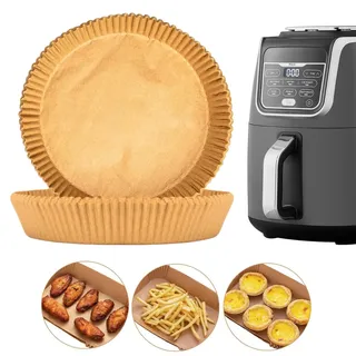 200 Stück Backpapier für Ninja Air Fryer Heißluftfritteuse AF160EU AF100EU, 20cm Rund Papier Einsätze Einweg Antihaft Wasserdicht Ölfest Airfryer Pergamentpapier Liner Zubehör für Air Fryer 4,5L-8L