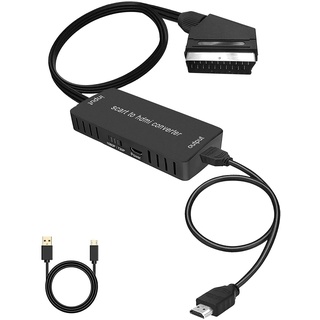 Wrugste Scart auf HDMI Konverter mit HDMI-Kabel, HD-Adapter 720P/1080P, Video-Konverter für HDTV-Monitor, Projektor, Xbox, VHS STB, Sky DVD-Player, Blu-Ray mit USB-Kabel