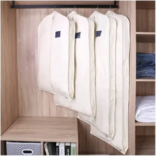 Kleidersäcke Zum Aufhängen Von Kleidung, Atmungsaktive Anzugtaschen Und Kleiderhüllen Aus Baumwolle, Mottensichere Anzughüllen, Kleidertaschen, Kleiderschutzhüllen Für (Size:130×58cm,Color:Weiß-Breit)
