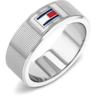 Tommy Hilfiger Fingerring TOMMY HILFIGER "H-LINK" Gr. 64, silber (edelstahlfarben, rot, blau, weiß), Fingerringe, Herren, 64, Edelstahl, Fingerring, Emaille