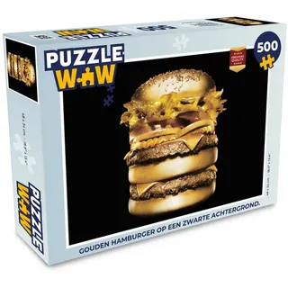 MuchoWow Puzzle Goldener Hamburger auf schwarzem Hintergrund., 500 Puzzleteile, Foto-Puzzle, Bilderrätsel, Puzzlespiele, Spielzeug schwarz 34 cm x 48 cm x 2 cm