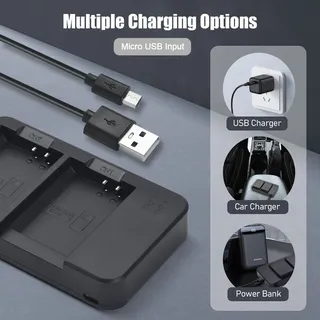 Kamera LP-E10 Akku- und Ladegeraet-Set mit 2-Schlitz-Akkuladegeraet + 2 Stueck LP-E10 Akkus 7,4 V 1850 mAh + USB-Ladekabel Ersatz fuer Canon EOS Re... - Schwarz