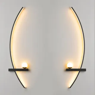 AstrizLamp Wandleuchte LED Modern 2 Stücke, Gebogene Design Schwarz Wandlampe Innen, 3000K Warmweiß Kreative Aluminium Wandbeleuchtung, für Wohnzimmer, Schlafzimmer, Flur, Speisezimmer, Treppe, 85cm