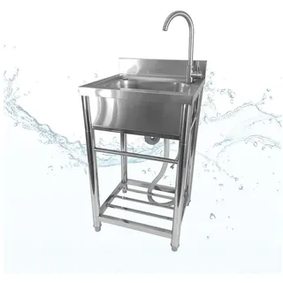 Lemodo Spültisch freistehend, Wasserhahn mit Kalt Warm Anschluss, Spülbecken Größe M