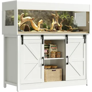 Herture Reptilien Terrarium mit Unterschrank, 225L Reptilien Terrarium mit Ständer, für Bartagame, Schlangen, Jungtiere, Schiebetüren aus Acrylglas, Gitterdeckel, Steckdose,120x46x46cm, EPX05RTW