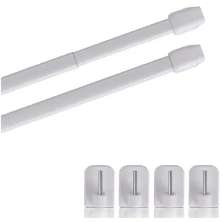 BestLivings Vitragestangen 2er Pack ausziehbar, 2 Gardinenstangen mit Selbstklebehaken - Befestigung ohne Bohren - (Farbe: weiß, Größe: 60-90cm)