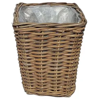 Casa Moro Flechtkorb Rattan Korb Turin mit Folie Blumenkorb Aufbewahrungskorb (Rattankorb Weidenkorb eckig, in drei Größen oder als Set), Naturkorb handgeflochten braun 27 cm