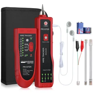 Proster Netzwerkkabel Wire Tracker Kabeltester XQ 350 mit Kopfhörer Hochempfindlicher Handheld Telefonkabeltester Wire Tracker für LAN Ethernet BNC RJ45 RJ11 Tester-Rot