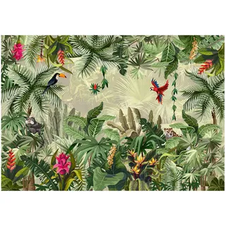 WallArena - Vlies Fototapete Dschungel Tiere Blätter Pflanzen Tropische 520x318 cm - Fototapeten - Tapeten - für Wohnzimmer Schlafzimmer - Vliestapete Wandtapete Tapete 3D Effekt- inkl. Kleister