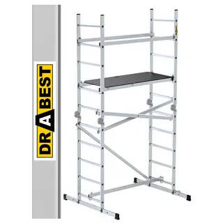 DRABEST Alu Leitergerüst Gelenkgerüst Anti-Rutsch Baugerüst Fahrgerüst bis 150 kg Belastbar - Arbeitshöhe 4 m