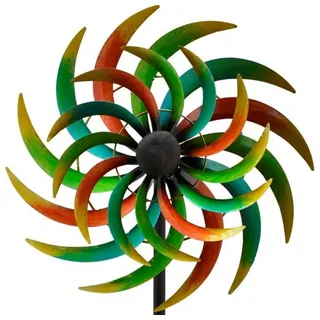 finehomegarden Deko-Windrad Metall Doppel Windspiel Gartendeko ArtFerro Balkon Stecker Terrasse (1 St), bunt Ø36x16cm H170cm Gartenstecker / Paket bunt