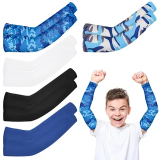 JWTRSVTY 5 Paar Kinder Armstulpen, Anti-UV Kompressions Armstulpe, Sport Armstulpen Kinder, Atmungsaktiv Armstulpen Sommer, Unisex Arm Sleeve Gaming,für 7-11 Jahre Jungen Mädchen Kleinkinder(5 Farben)
