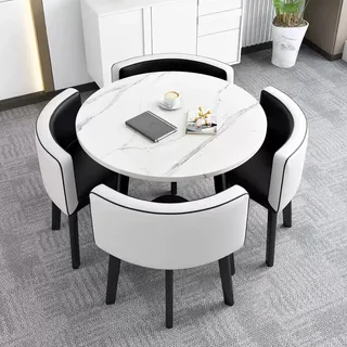 Esstisch Mit 4 StüHlen,Esstisch Marmoroptik,Runder Esstisch Mit StüHlen,Verhandlungstisch Und StüHle Set,Runder Esstisch Mit StüHlen,Esstisch Rund Mit 4 StüHlen,Esstisch Moderner KüChentisch Set(Black