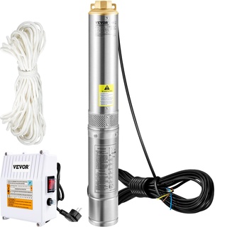 Vevor 4" Tiefbrunnenpumpe 370W Brunnenpumpe 110L/min Tauchpumpe max. Förderhöhe 44m Rohrpumpe 230V 50Hz Sandpumpe Edelstahl Wasserpumpe 0-40°C Pumpe Ideal zum Bewässern Wasser-Versorgen Entwässern