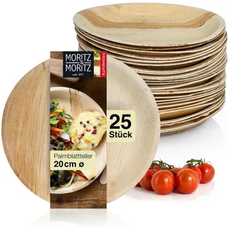 Moritz & Moritz Einweggeschirr-Set Moritz & Moritz 50x Palmblatt Teller Rund 20cm (25-tlg), 25 Personen, Nachhaltiges Einweggeschirr - 25 Teller Einweg - rund ca. 20 cm Ø beige