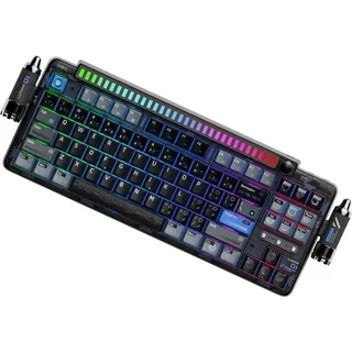 KEYSME Lunar 01 80%-Tri-Mode mechanische Tastatur, US-QWERTY-Layout, Gasket-Mount-Tastatur mit Rhythmusbeleuchtung, Hot-Swap-Schalter, programmierbarer Drehregler, PBT-Tastenkappen & 4000-mAh-Akku, Schwarz