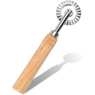 Teigrädchen,Teigrad Gewellt mit Gezähnter Klinge,Edelstahl Teigschneider Roller mit Langer Holzgriff,Teigroller Ravioli Schneidrad mi t Rolle,für Heimküche Produktion Ravioli und Pasta