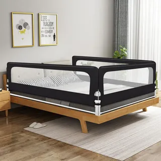 HUOLE Bettgitter klappbar, Bettschutzgitter mit Verstellbarer Gurte, EIN-klick-Faltung, Rausfallschutz Bett 180° faltbar für Boxspringbett, Elternbett, Kinderbett-200 * 70 * 26 cm – schwarz