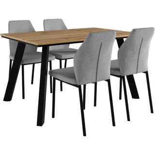 OTTO home Essgruppe OTTO HOME "Genf Tischgruppe, Esstisch plus 4 Stühle", grau (eichefarben, hellgrau), Webstoff, Sitzmöbel-Sets, Essgruppe, Küchentisch, 4 Stühle, moderne Tischplatte in eiche/schwarz