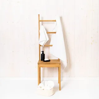 Kleiderstuhl aus Massivholz Eiche, 130x38 cm, Sitz- & Handtuchablage | zur Ablage von Kleidung oder Handtüchern in Bad und Schlafzimmer