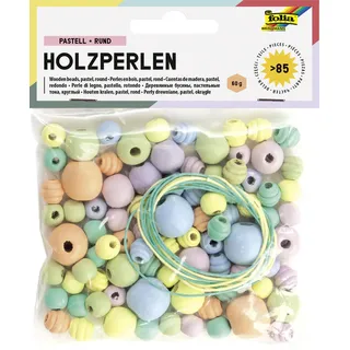 Folia Perlen-Set aus Holz pastell mehrfarbig