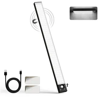 lqwell LQWELL® Schrankleuchte mit 84 ​​LEDs und Bewegungsmelder, 42.5 cm, 2200 mAh, Wiederaufladbar, Dimmbar, Schrankleuchte für Küche, Kleiderschrank, Bücherregal, Schlafzimmer (Schwarz, 1 Stück)