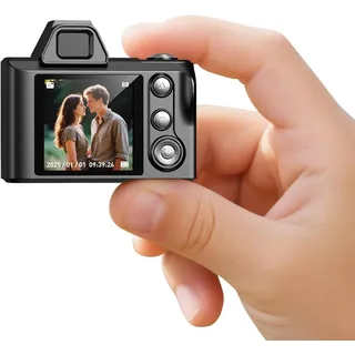 Maxmango Mini Digitalkamera Klein -1,3" Retro Fotokamera 1080P FHD, Kompakte Daumenkamera & Schlüsselanhänger Taschendesign, Tragbare Vlogging Kamera für Reisen, Geschenk Idee (Schwarz)