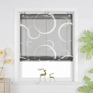 Joyswahl Raffrollo ohne Bohren Lichtdurchlässig Raffgardinen mit Hakenaufhängung Wohnzimmer Fenster Vorhänge Ösenrollo für Fenster mit Ösen Grau HxB 130 x 60 cm 1 Stück