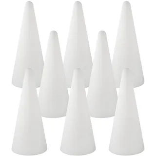 Styroporkegel 21x9 cm 8 Stück – Weiße Bastelkegel aus Styropor – Kegel zum Bemalen, Bekleben und Dekorieren – Ideal für Weihnachtsprojekte, Paillettentechnik und DIY Bastelprojekte