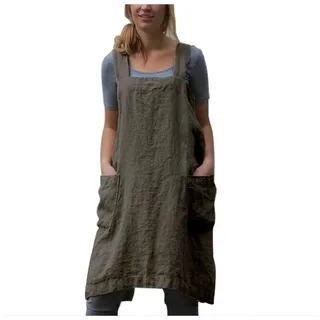 Schürze Japanischer Stil Baumwolle und Leinenschürze Massivfarbe Kreuz Bandage X-förmige Rückküche Kochen Kleidung XL Schürze Damen (Color : Army Green, Size : 5XL)