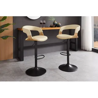 riess-ambiente Barhocker MANHATTAN creme beige/natur/schwarz - höhenverstellbar, 360° drehbar (Einzelartikel, 1 St), Barstuhl aus Kunstleder & Metall mit Lehne - ideal für Kücheninseln beige