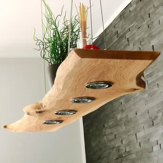 FRIESENLICHT TESSA LED Esstischlampe Pendelleuchte Unikat Wildeiche Holz Hängelampe mit Baumkante Hängeleuchte Dimmbar ohne Dimmer Led Austauschbar Eiche geölt Massiv mit Baumkante (50 cm/2 Spots)