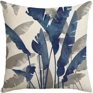 Kissenbezug 80x80 Tropisches Blau Grau Kopfkissenbezug 80x80 Baumwolle Leinen Kopfkissenbezüge mit Reißverschluss Sofakissen Knitterfreie Kopfkissen 80x80 Bezug Langlebig Kissenbezüge 80x80 1 Pcs