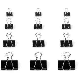 D.RECT Foldback Klammern 48 Stück 4x12 Stück 15/19/25/32mm - Metal Foldbackklammern - Vielzweckklammern Metall Binder Clips für Notizen Briefpapier - Büroklammern, Schwarz
