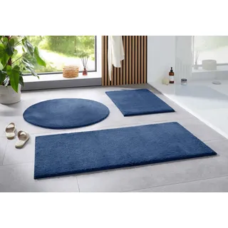 Taracarpet Badematte Uni Boho rutschfest, waschbar, Badezimmer-Teppich, Bad-Vorleger, WC Deko, Duschvorleger für Dusche und Badewannen weich und als Set kombinierbar New Blau 080 cm rund
