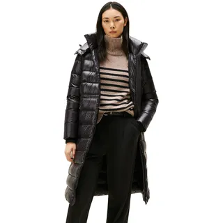 Tommy Hilfiger Damen. Steppmantel Gloss Maxi mit Stehkragen, schwarz XS