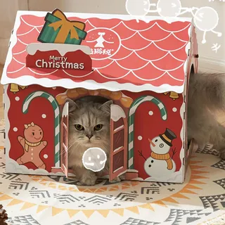 lencyotool Weihnachtskatzenhaus Mit Scratcher, Katzenhaus Scratcher Karton, Weihnachtskarton Katzenhaus Mit Katzenminze, Robust Und Langlebig Für Katzenweihnachten, Geburtstagsgeschenk