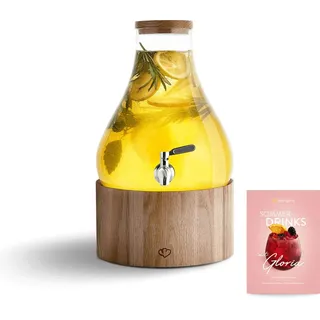 Springlane Glas Getränkespender 5,5 L Gloria mit Edelstahl-Zapfhahn & Ständer aus Gummibaumholz, Limonaden-Spender, Vintage Design Mason Jar