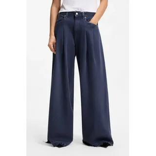 Boss Weite Jeans BOSS ORANGE "SLOUCHY 2PL MR Premium Damenmode", Damen, Gr. 34, Länge 34, medium grau 030, Denim/Jeans, Obermaterial: 53% Baumwolle, 47% Lyocell, unifarben, lang, Jeans Weite Jeans, mit voluminösen Bundfalten