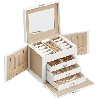 Songmics Schmuckbox mit 4 Ebenen, Weiß