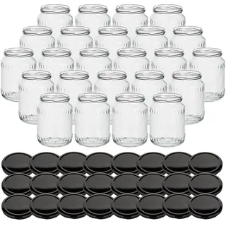 gouveo 24er Set Einmachgläser 720 ml Facette mit Schraubdeckel schwarz BS - Vorratsgläser mit Drehverschluss TO82 - Leere Marmeladengläser (EGF720SZBS)