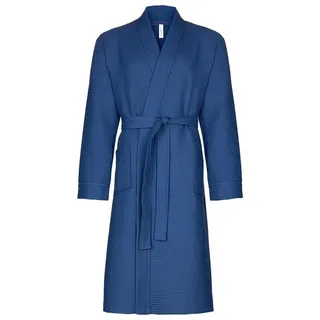 Taubert Bademantel Spa Thalasso, Baumwolle, zwei Taschen, Bindegürtel, mit Bindegürtel, Herren Kimono-Stil, 120cm, Baumwolle Pique blau M-48/50