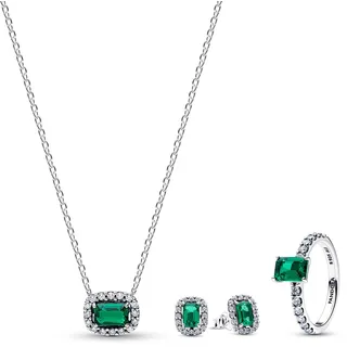 Pandora 21783 Damen Schmuck-Set Kette, Ohrringe und Ring Funkelndes Grün, 56/17,8