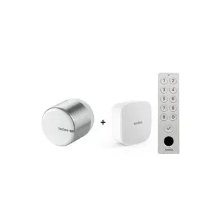 tedee Starter Set - mit Bridge, Lock GO 2 Türschloss - Aluminium + Keypad Pro
