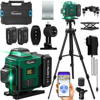 Kreuzlinienlaser mit Stativ | 4D-Laser mit 16 Linien | Fadenkreuz-Laser Wasserwaage | Bau Fadenkreuz Laser Wasserwaage | 2 Wiederaufladbaren 3600mAh Akku mit Ladeanschluss Typ-C