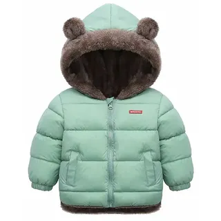 Natashas Baby Kinder Winterjacke Mantel mit Kapuze Jacke Warm Baby Niedlich Plüsch Bärenohren Jungen Mädchen Baumwolljacke - 104-110