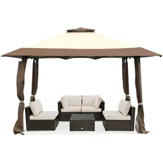 COSTWAY Pavillon 4x4 m, Pop up Faltpavillon mit Doppeldach, Gartenpavillon wasserdicht stabil Winterfest, UV-Schutz 50+, Gartenzelt mit Tragetasche auf Rollen, für Terrasse, Garten