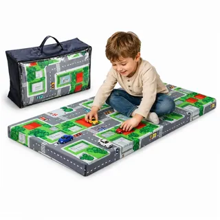 Arensberger Reisebett Matratze 60x120 cm für Baby & Kinder – faltbar | Kinderreisebett Matratze mit 6 cm Gelschaum, waschbarem Bezug, Spielstraßen-Design, Tragetasche & OEKO-TEX Standard 100