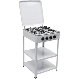 banborba Gaskochfeld 4 Flammen, Erdgasherd mit 4 Brennern, Freistehender Naturgasherd mit 2 Etagen Regal und Deckel, Gasherd für Erdgas, Tragbarer Campingofen für Camping Outdoor Wohnmobil (Weiß)