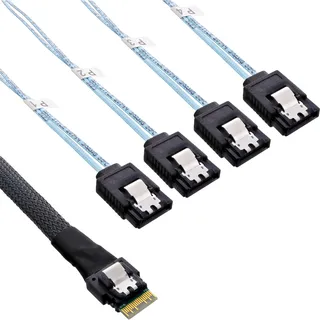 InLine Slim SAS Kabel, SFF-8654 zu 4x SATA 7-pin, 12Gb/s, 1m